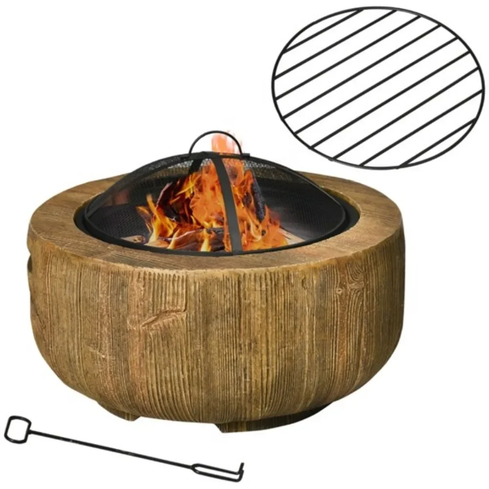 

Outdoor Fire Pit Stylish stump-like design - Side handles to make it portable - A lid that stops sparks from flying out Fire Pit