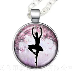 Ballerina Silhouette Glass Dome Necklace Dancing Ballerina Charm Pendant Sweater chain For Friedns Wonderful Gift