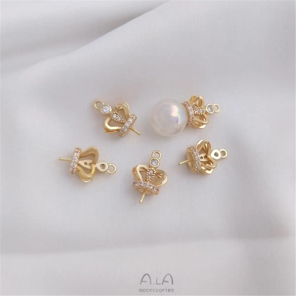 14-carat Gold Color Retention Zircon Crown Bead Pendant Handmade Diy Sticky Crystal Pearl Pendant Bead Accessories