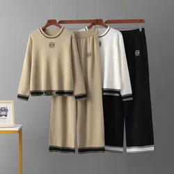 Russian Autumn and Winter Embroidered Woolen Suit Round Neck Fashionable Sweater Loose Knit Casual Sports Pants