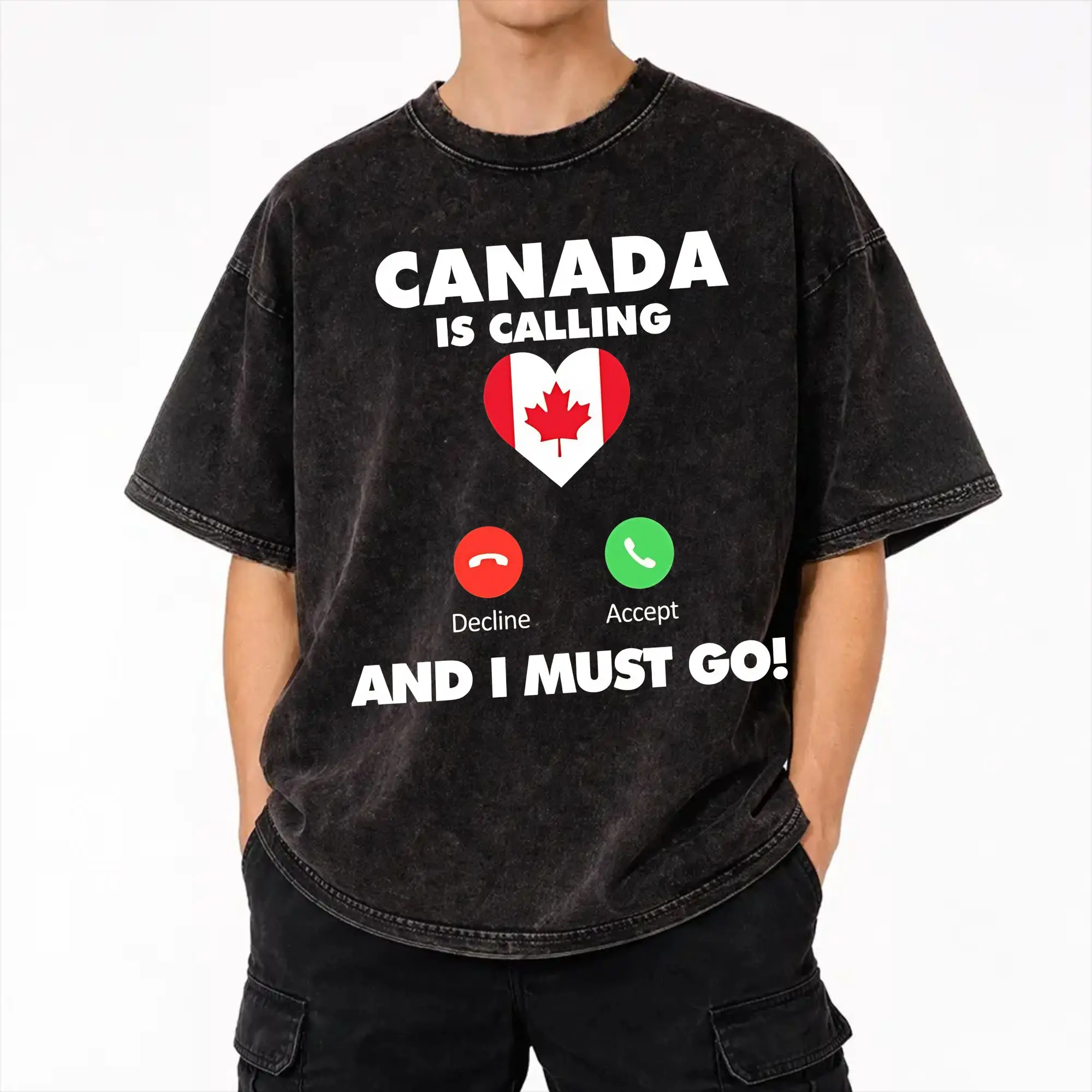 Funny Canada Is Calling and I Must Go Flag Washed T Shirt for Men Women Streetwear T-Shirt Summer  Tee Shirt Short Sleeve