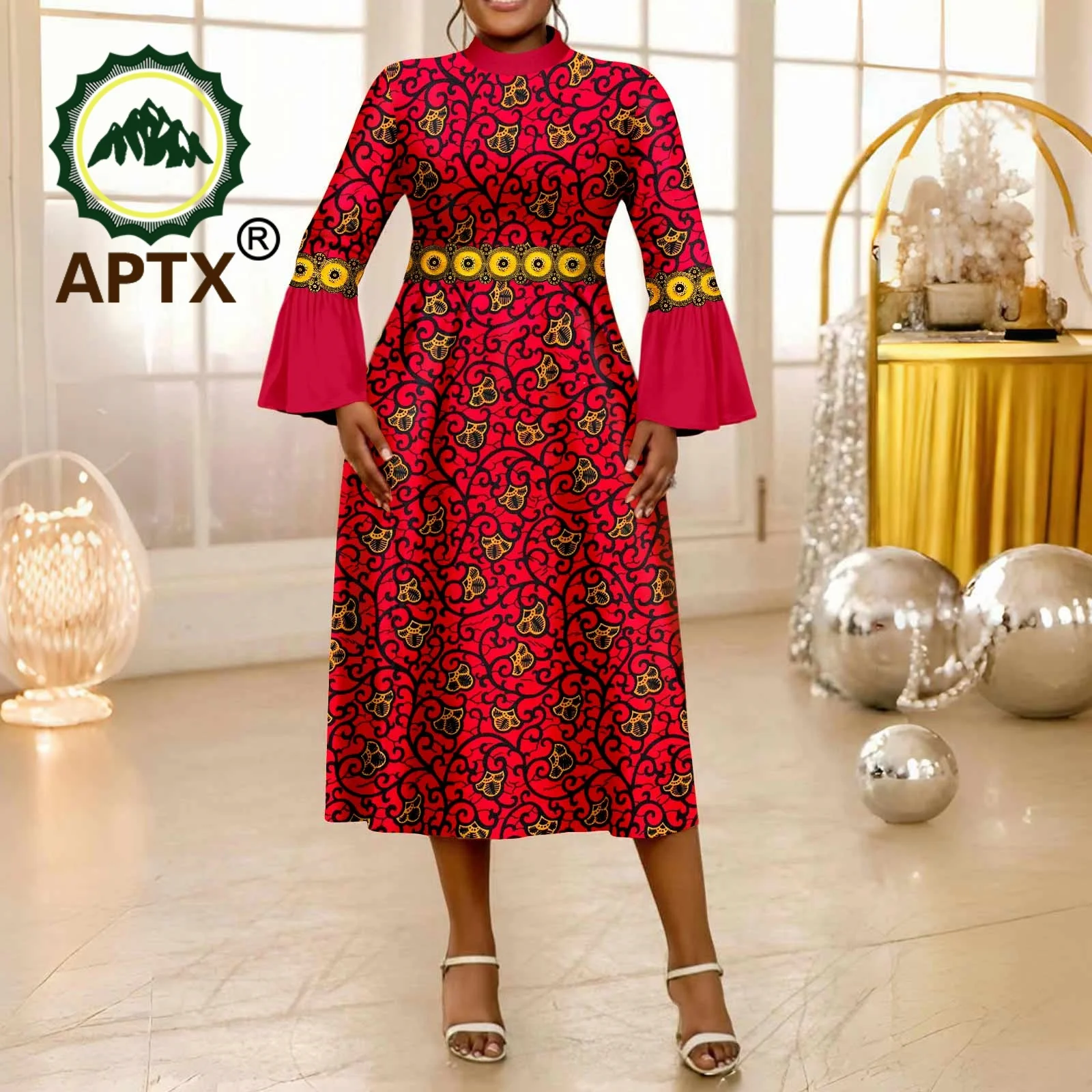 African Dress for Women Ankara Print O-Neck Long Sleeve Mid-Calf Patchwork Dress Dashiki Casual Party Dress 2525069