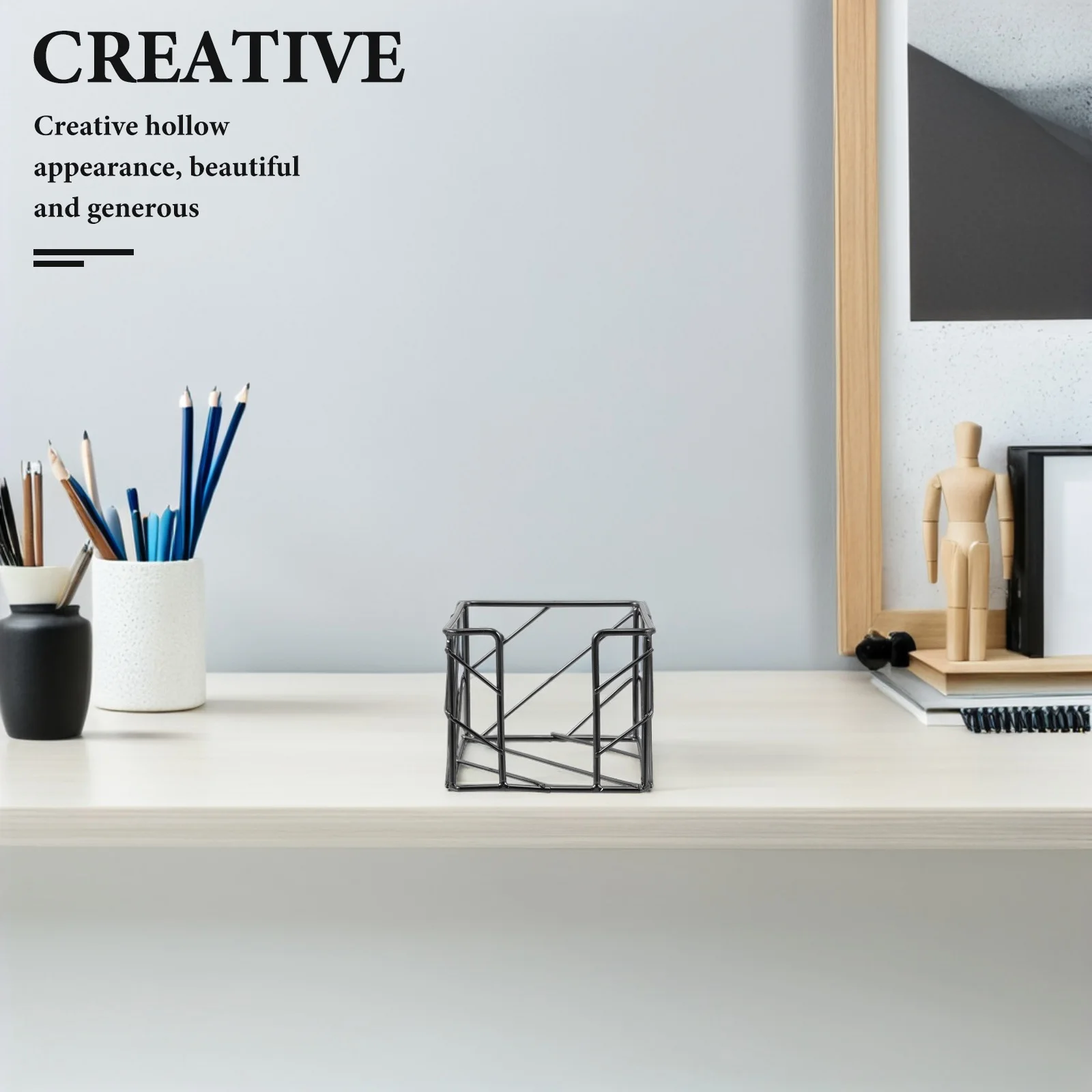 

Storage Rack Dorm Post Organizer Memo Pad Holder for Desk Metal Black Wire Cube Note Memorandum