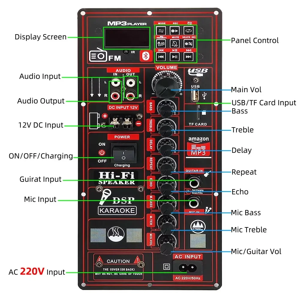 12V 110V 220V Bluetooth cyfrowy 150W płyta wzmacniacza dla 6-12 Cal Panel głośnikowy z mikrofonem gitara Home Audio DIY