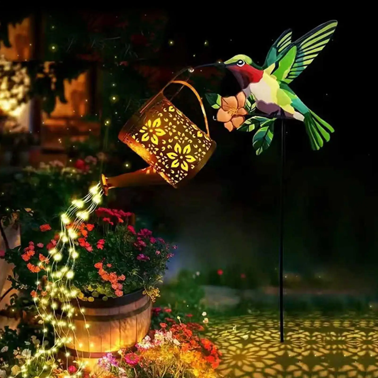 

Solar Watering Can Solar Lanterns Garden Decorations Hummingbird Watering Can Pathway Lighting for Backyard Patio Lawn Walkway