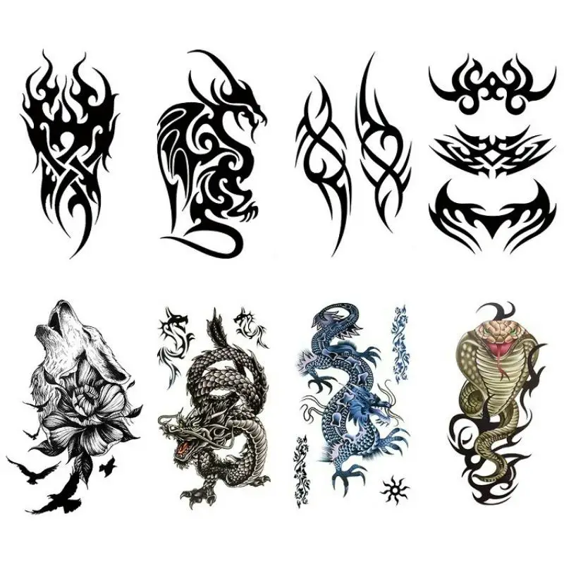 

Temporary Tattoos for men women Totem Dragon Down Mountain Tiger Snake Animal Waterproof Tattoo Stickers Realistic Fake Tattoo