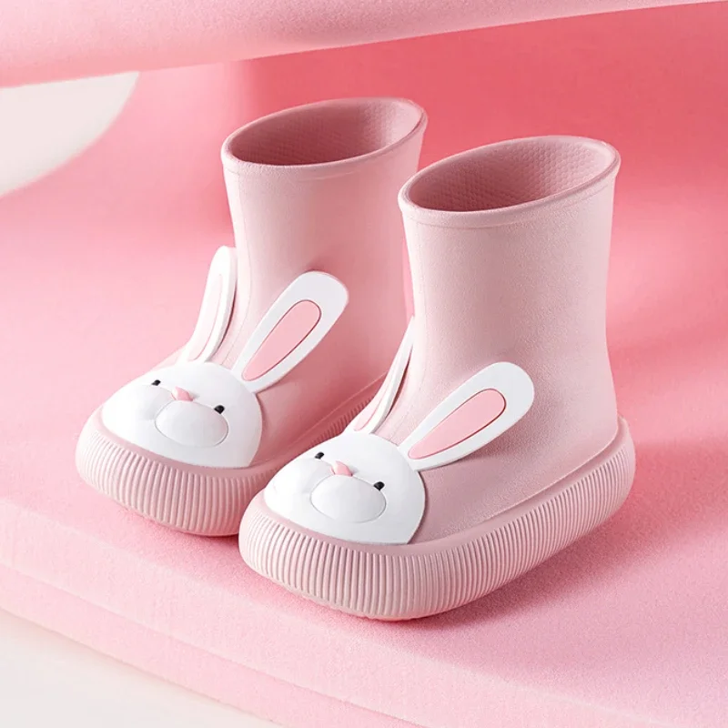 Children Rain Boots 2024 Four Season Cute Cartoon Rain Shoes Waterproof Boys Girls Non-Slip Rubber Shoes Rabbit Bear Baby Boots