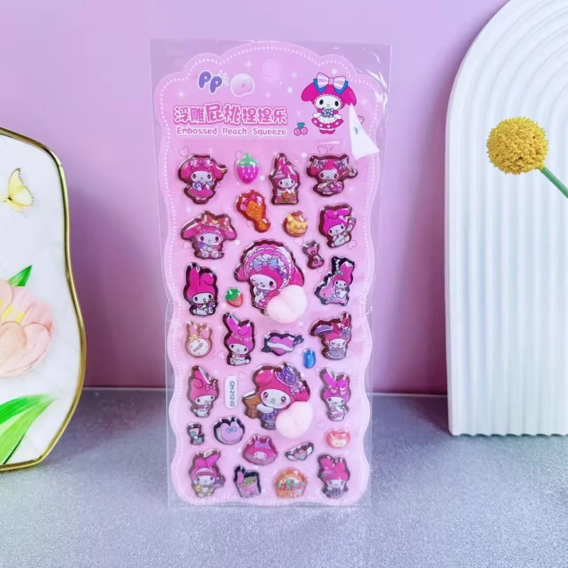 1/6pcs Leuke Sanrio Butt Stickers My Melody Kuromi Cinnamoroll 3D Relief Sticker Kawaii Stress Puffy Squishy Decals speelgoed