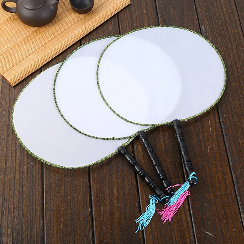 

3pcs White Chinese Hand Silk-Cloth Fan Painting Diy White Round Held Fan Kindergarten Creative Art Material abanico de mano