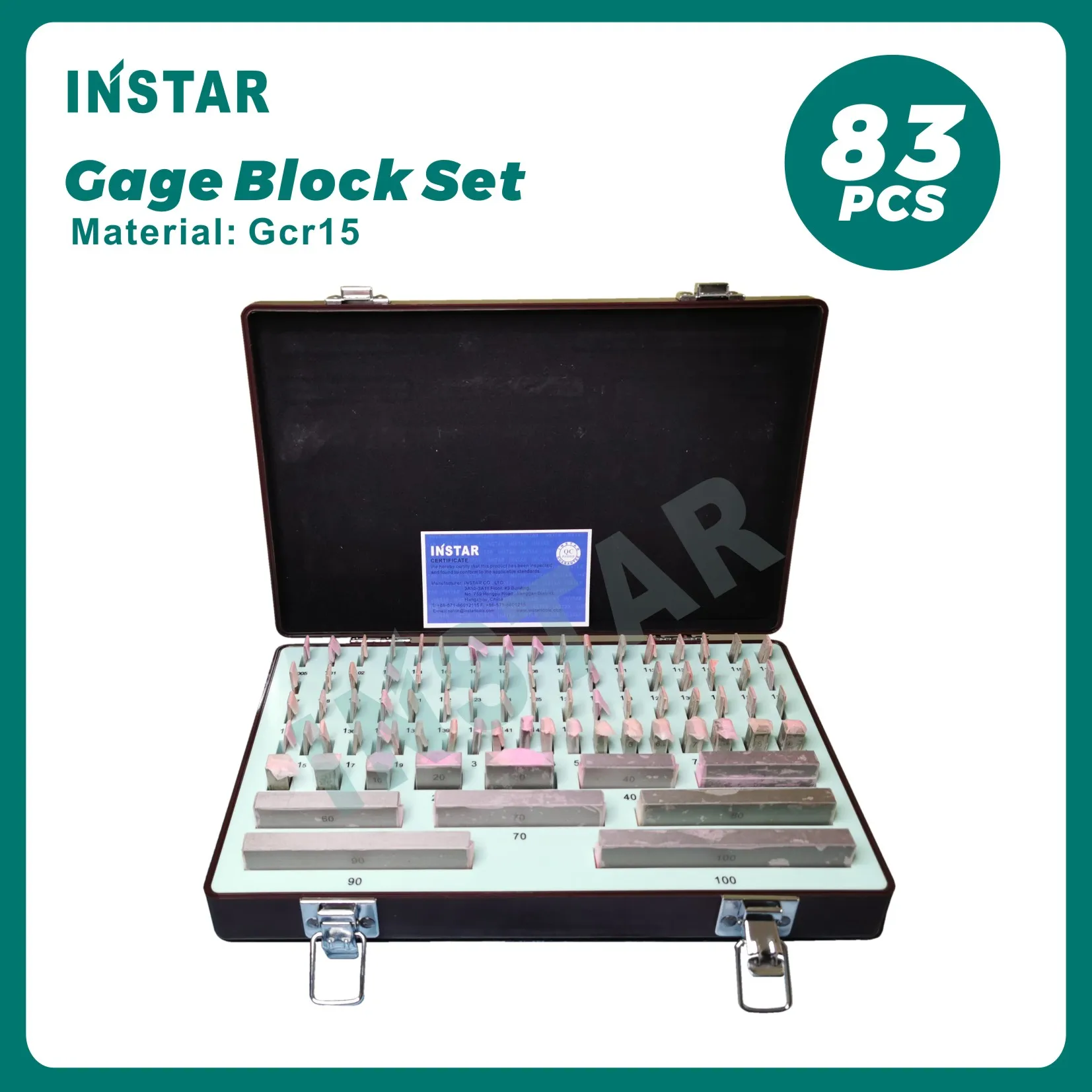 Instar-conjunto de Blocos de Aço Endurecido Grau Precisão Classe Média 0.00045 mm Gcr15 Qualidade Industrial 10 a 30 a 100 mm 83pc