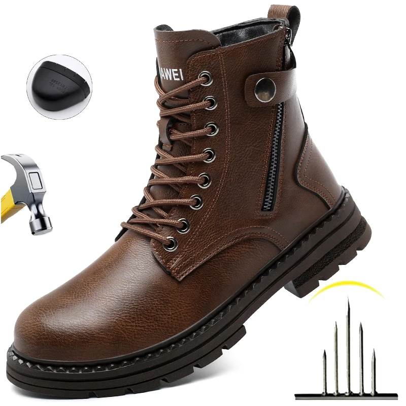 Sicherheitsstiefel mit Stahlkappe für Männer, Baustellen-Arbeitsschuhe, Bruchsicher, Durchstichfest, Rutschfest und Wasserdicht, Größen 39-46