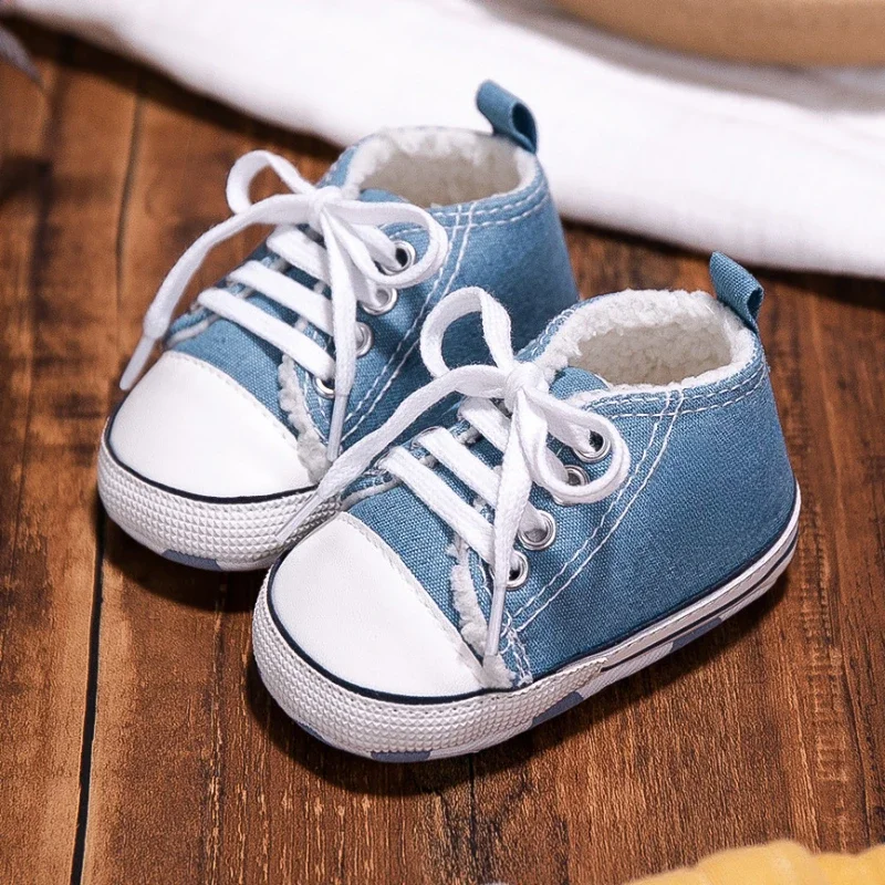 Baby Canvas Shoes Classical Newborn Baby Boys Girls Shoes Spring Autumn and Winter Plush Toddler Kids Sport Sneakers 0-18Months