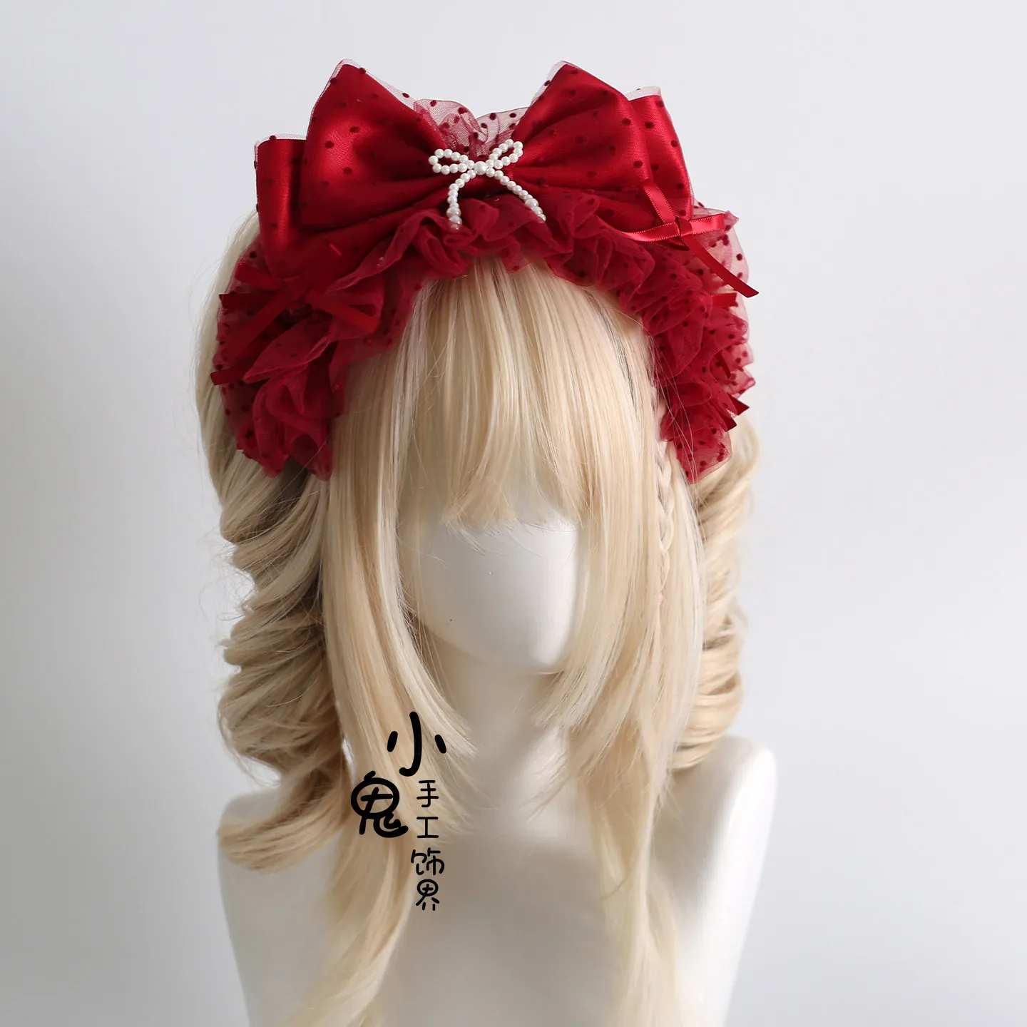 

Original Lolita Headband Dark Red Lolita Ribbon Strawberry Doll Top Hat Headband Hand Sleeve Headband Hair Accessories