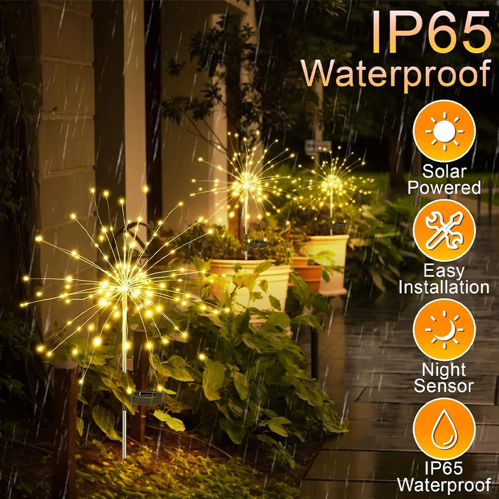 Solar Fireworks Fairy Light Led Outdoor Warm Light Colorful Light Waterproof Garden Decoration Lawn Channel Solar Light