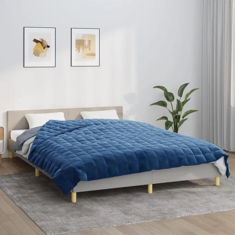 Couverture lestée bleue 220x230 cm 11 kg en microfibre polyester brossé, perles de verre, hypoallergénique, sans odeur, matelassée, poids équilibré, apaisante pour le sommeil, boucles de fixation, respirante, confortable, chambre, salon