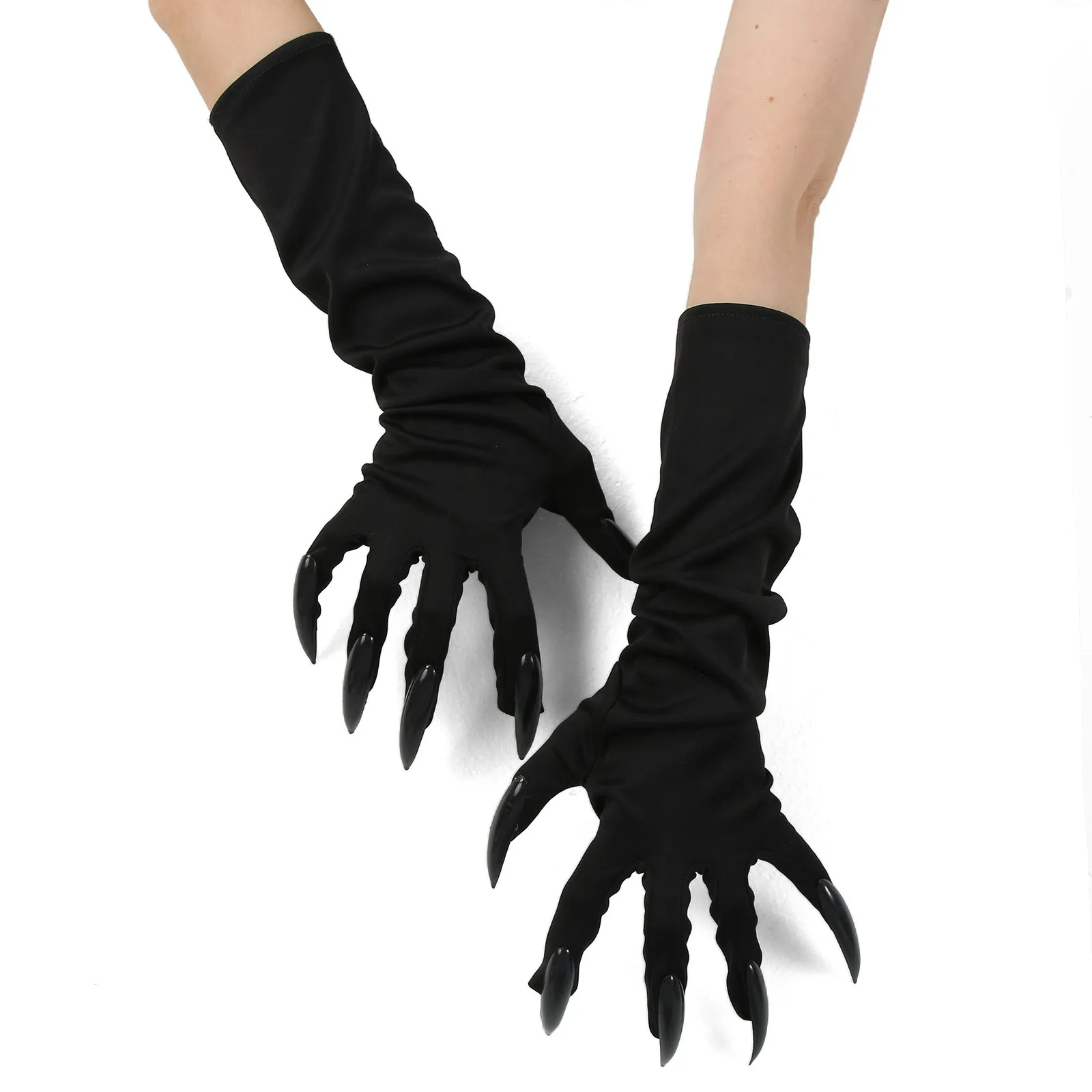 40cm Spandex Halloween Cosplay Compulsion Fashionable Personality Stretch Ghost Claw Long Nail Gloves Stage Performance Solid