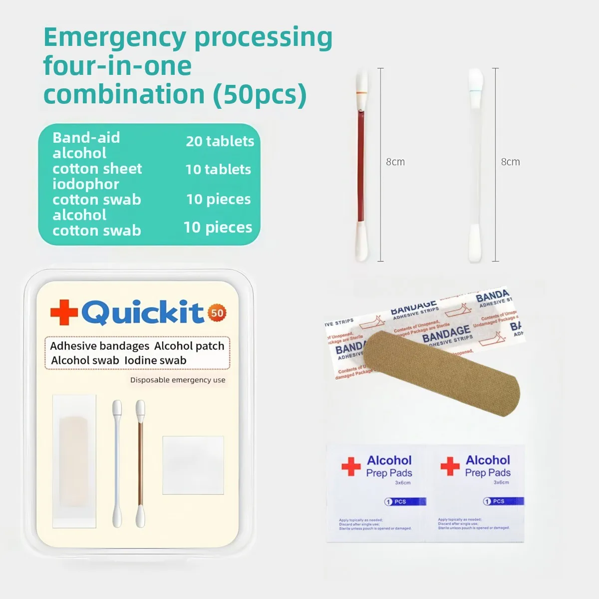 Portable Wound Care Kit Skin Disinfection Essential with Iodophor Cotton & Emergency Plaster for First Aid Treatment