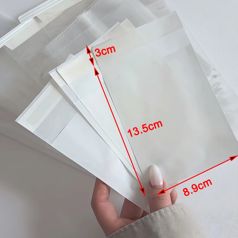 50Pcs Wax Paper Self Adhesive Jewelry Bags 89*135mm Matte Paper Pouches for Cards Earrings Necklaces Packaging Small Business