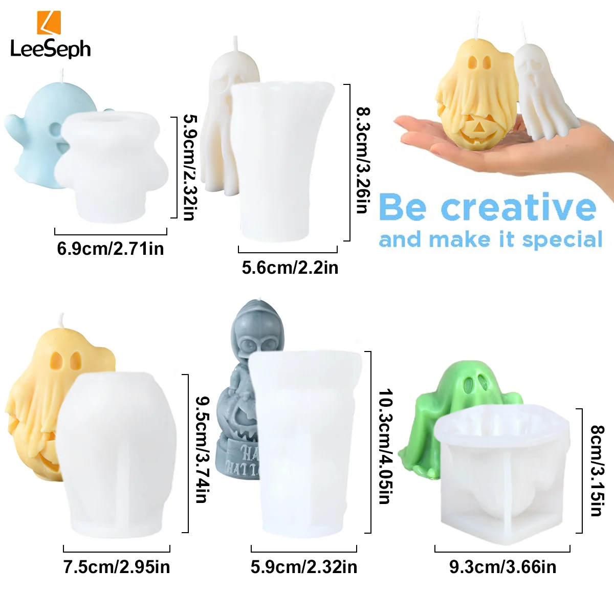 Leeseph Halloween Ghost Candle Mold, Reusable 3D Ghost Resin Silicone Mold, Handmade Candle Wax Soap Mold, Halloween Decor