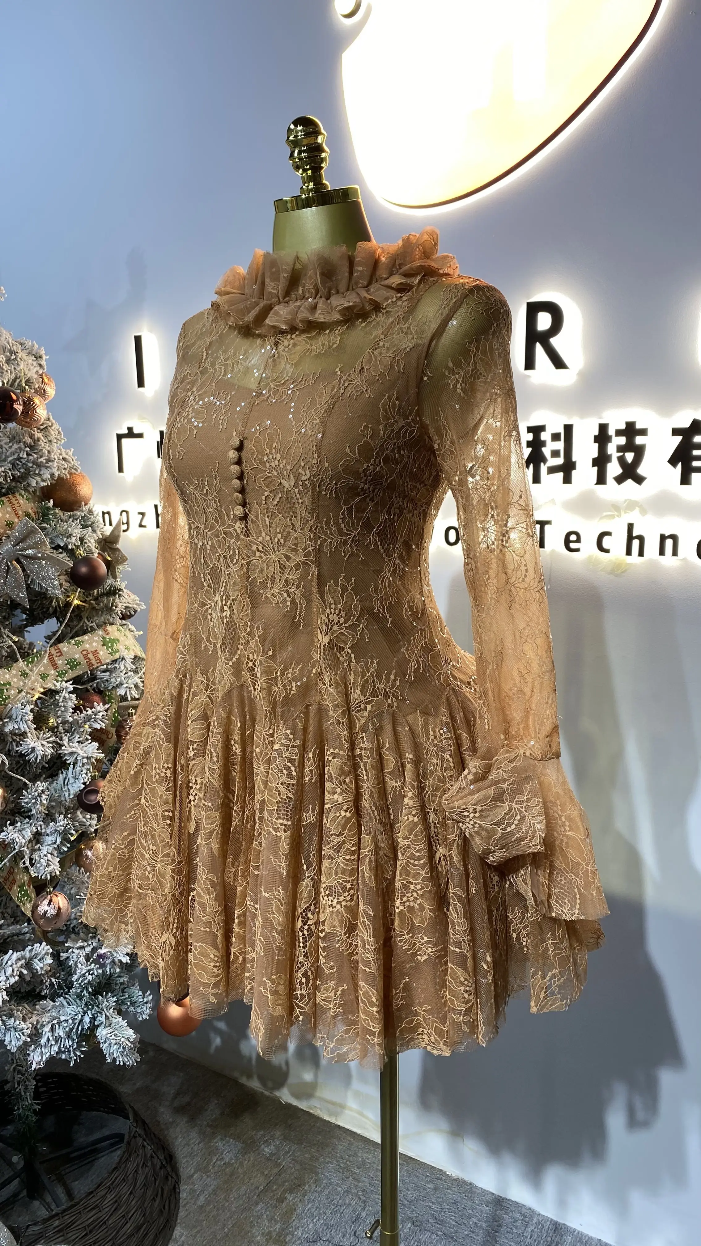Premium Wholesale 2025 Autumn New Fashion French Style Stand-up Small Sleeve Waist Lace Women's Clothing-GZXX282