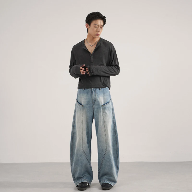 Unisex Blue Baggy Jeans Wide Leg Loose Fit Denim Pants Multi Pocket Streetwear Hip Hop Y2K Casual Trousers Men Women Plus Size S