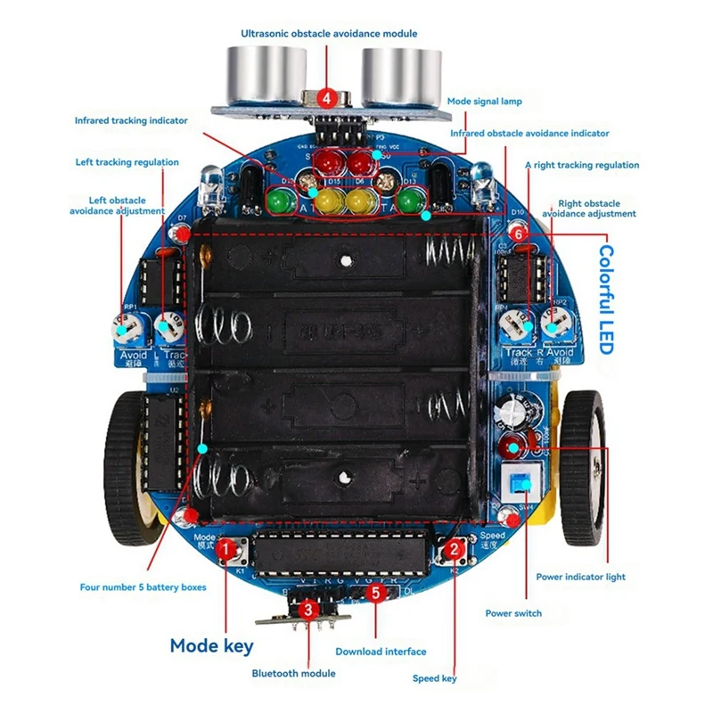 51 MCU Smart Car Ultrasonic Obstacle Avoidance Car Tracking Ranging Robot Programming DIY Car Kit