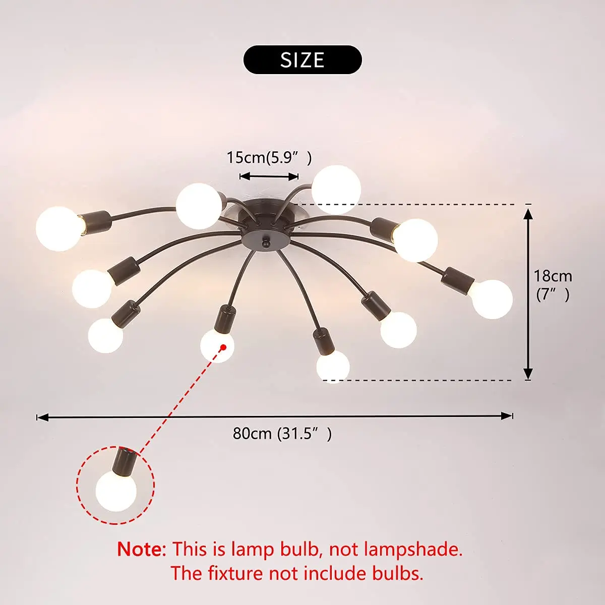 Industrial Style 10 Bulbs Living Room Lighting LED Ceiling Light Creative LED Ceiling Lamp 3000K 6000K E26 Base LED Chandelier