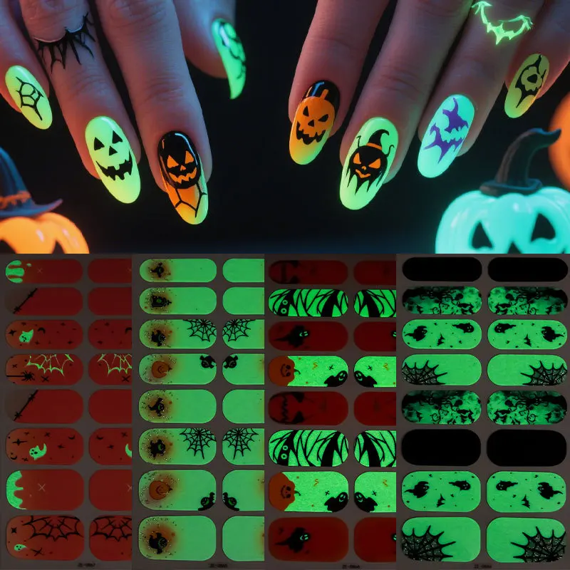

Halloween luminous nail polish film nail sticker set European and American flash Halloween party adhesive nail sticker manicure