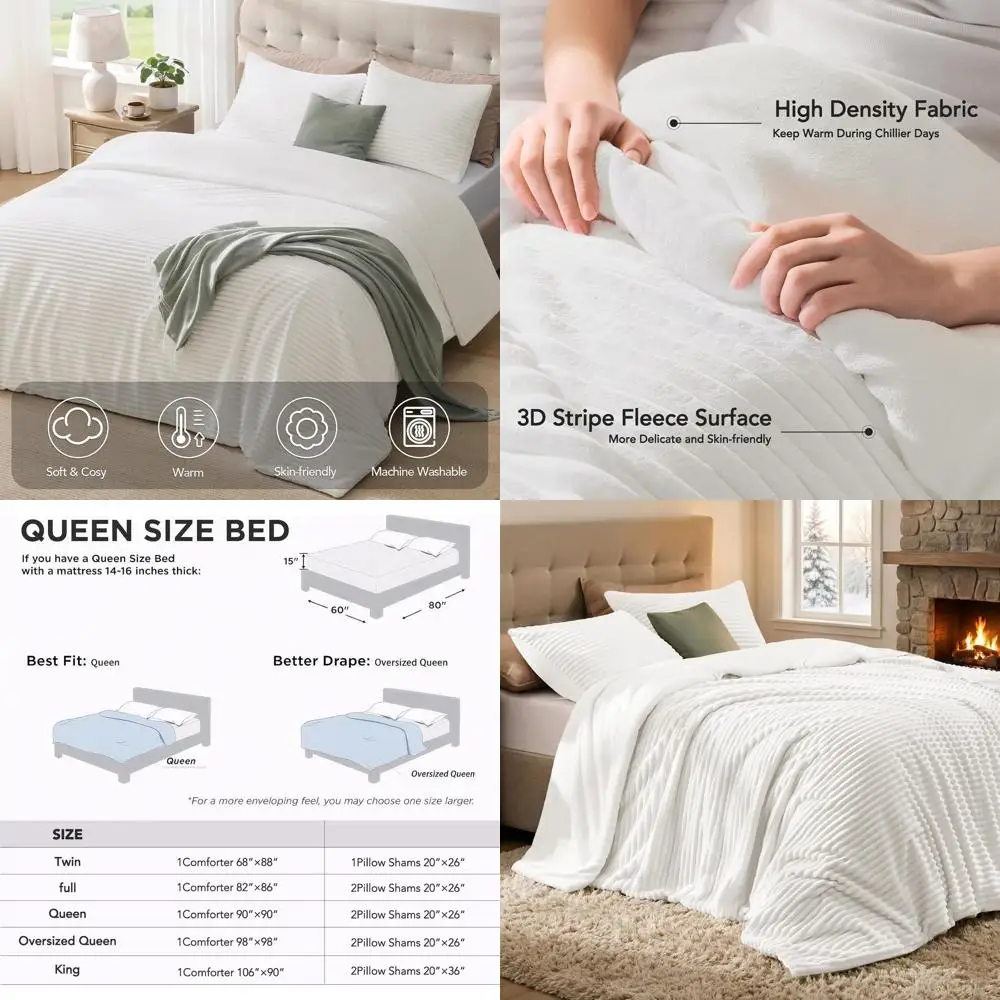 

Комплект плюшевого флисового одеяла Queen Size - ультрамягкое и теплое, белое роскошное постельное белье с 2 наволочками (90x90)