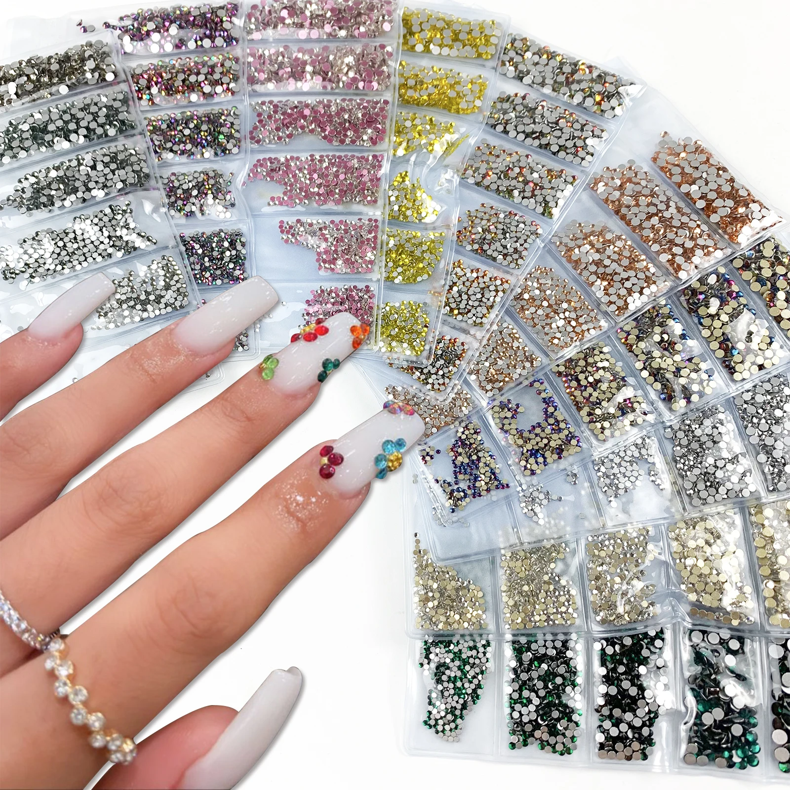 Mix Maten Nail Art Steentjes Kleurrijke Crystal Strass Flat Back Non Hotfix Steen Diamanten Voor 3d Nagels Decoraties 1728 Stuks