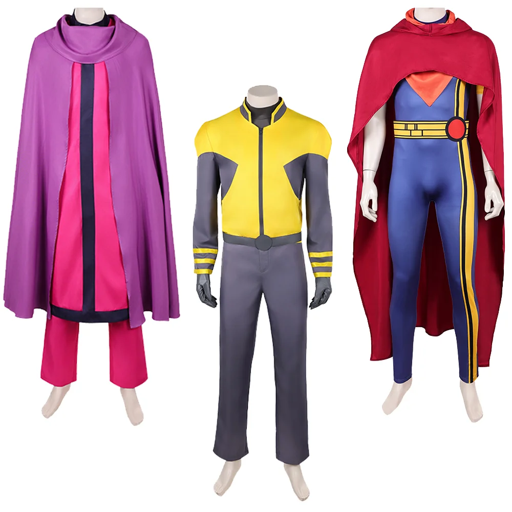 Scott Summers Magneto Lucas Bishop Men Superhero Cosplay Costume Top Pants Bodysuit Belt Cape Outfit Halloween Carnival Disguise