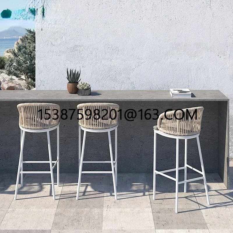 Nordic outdoor bar chairs, rope woven rattan chairs, bar clubs, restaurants, outdoor high stools, bar counters, outdoor hotel