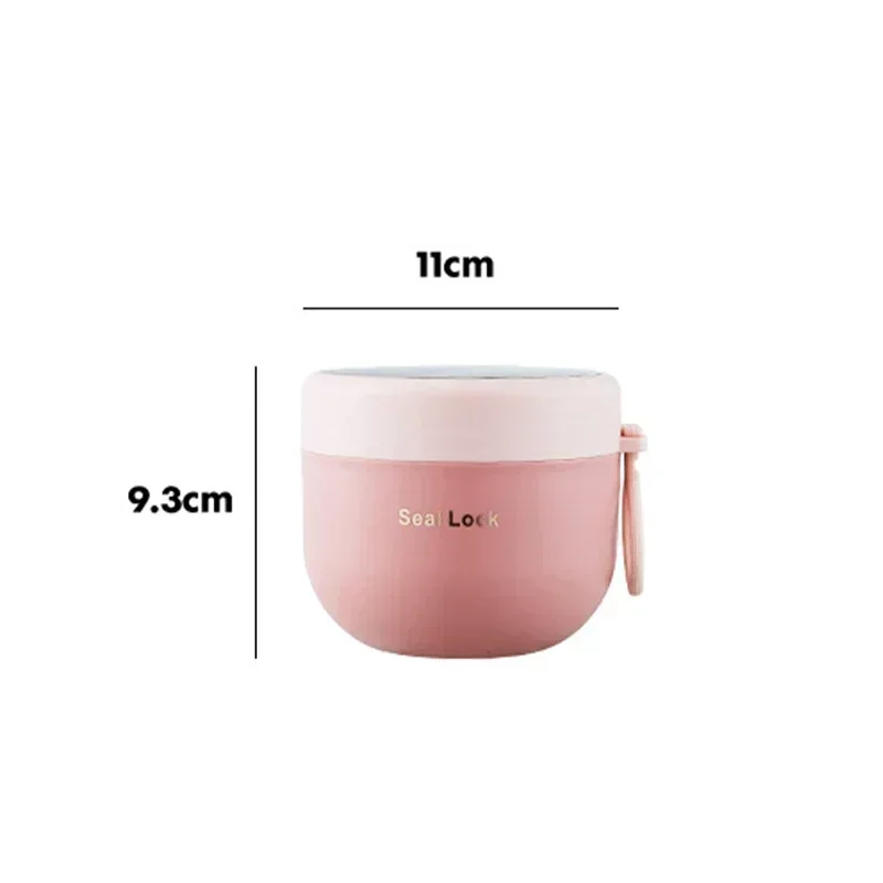 Breakfast Cup with Handle Fork Stainless Steel Liner Overnight Oat Container Containers Bowl Food Plastic Colored Oatmeal Office