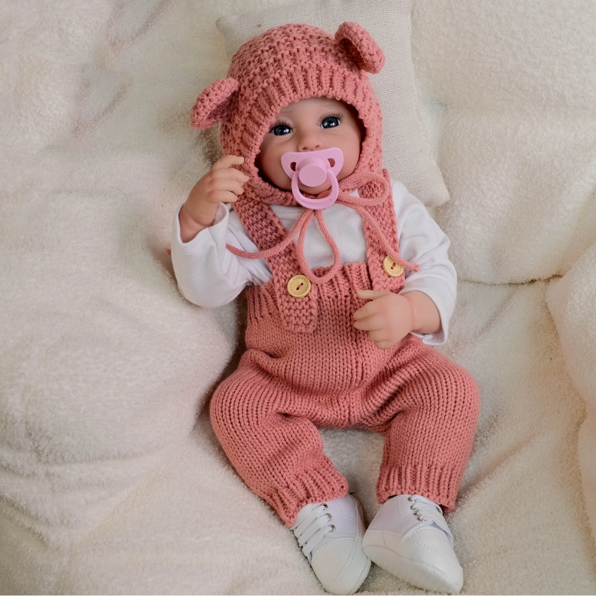 Muñeca Reborn realista de 49cm, pantalones con tirantes rosas, vinilo hecho a mano, coleccionable realista, regalo de herencia para niñas