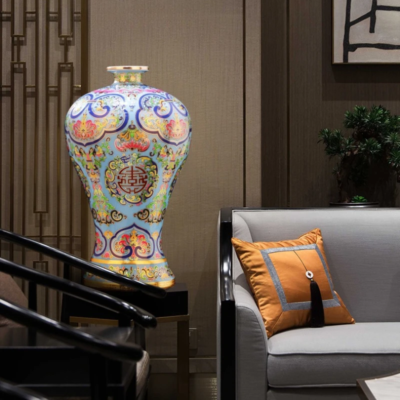 مصوغة بطريقة المينا السيراميك زهرية البرقوق تصميم الآسيوية نمط ديكور المنزل الجدول محور يدويا الأزهار الفن عرض زخرفة #1