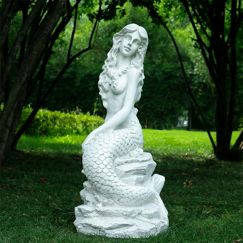 

Outdoor Garden Mermaid Statue, Outside Sculpture Decor for Lawn Patio Pool, Mermaid Figurine Collectible Nautical Fairy Tale