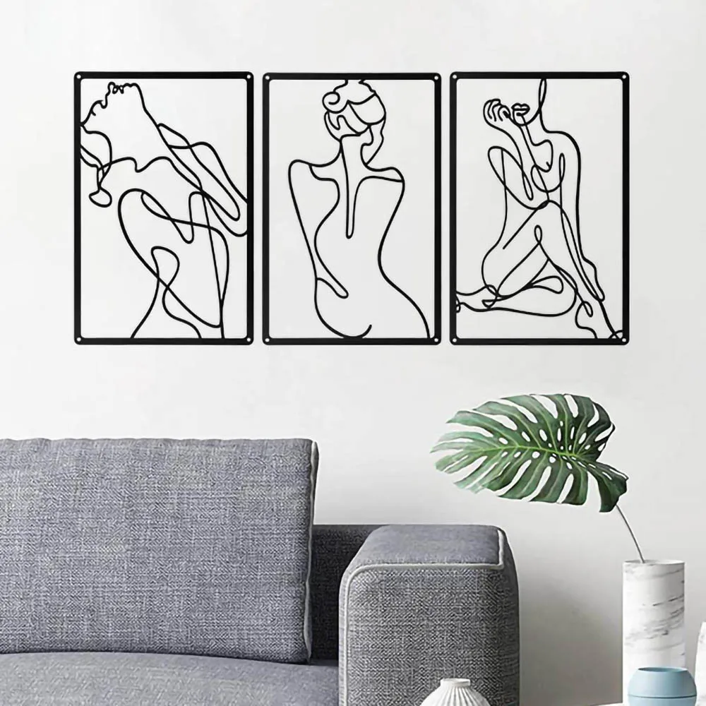 

3 Pieces Set Abstract Women Body Metal Cutout Sign Wall Art Minimalist Cutout Decoration Black Living Bedroom Nordic Home Decor