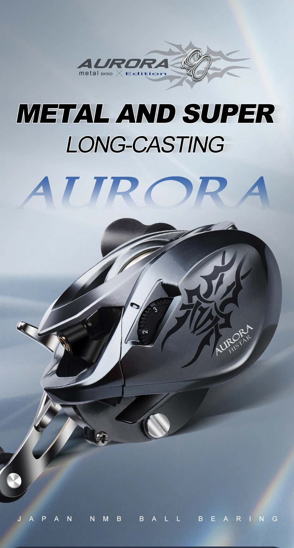 HASIDA Aurora Metal PRO All-Metal Baitcasting Reel 8KG Max Drag Low Profile Long Casting Reel Dual Spool for Big Game Fishing