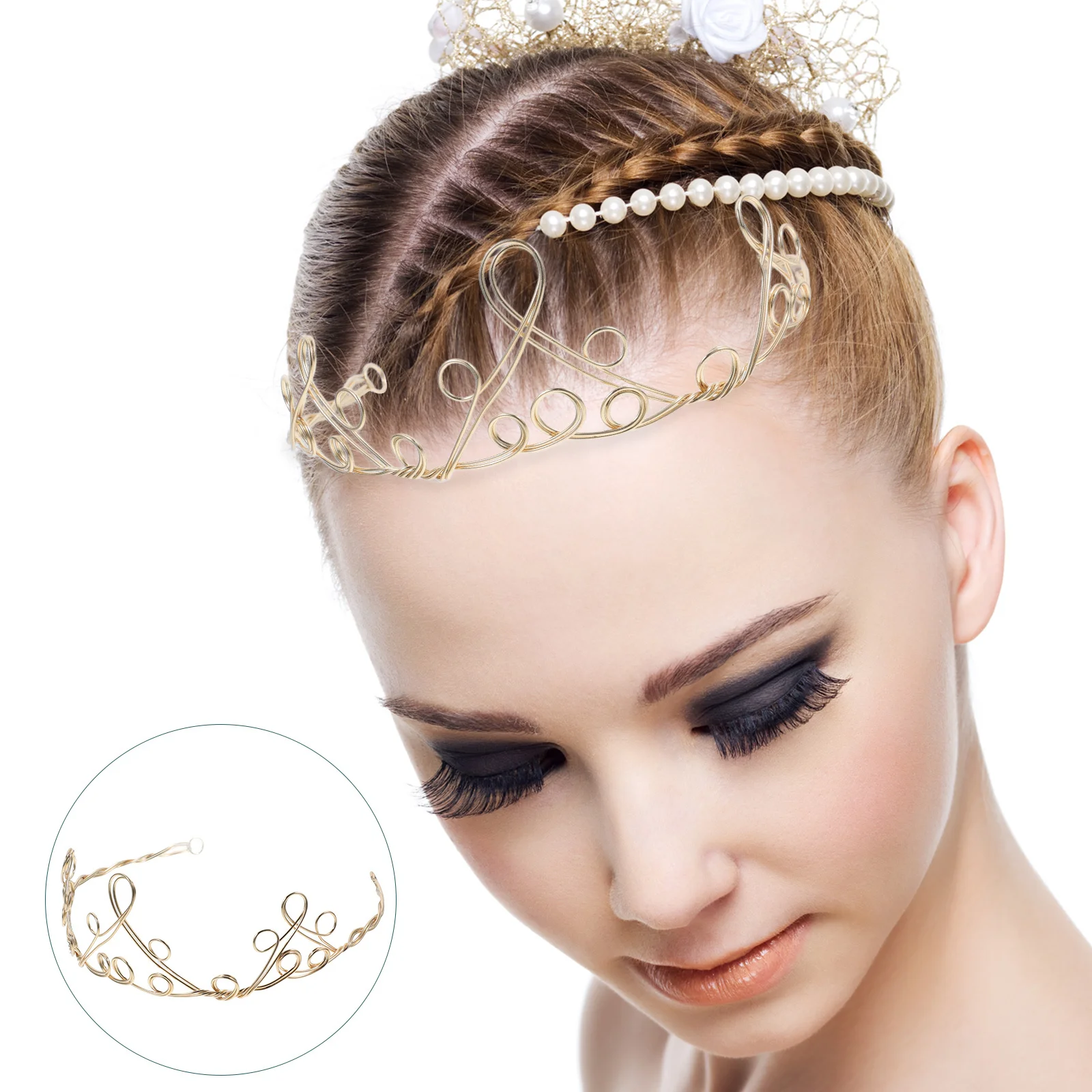 

1pc Diy Copper Winding Crown Handmade Hair Headwear Accessory For Women Golden Simple Durable Chic Party Birthday Ceremony