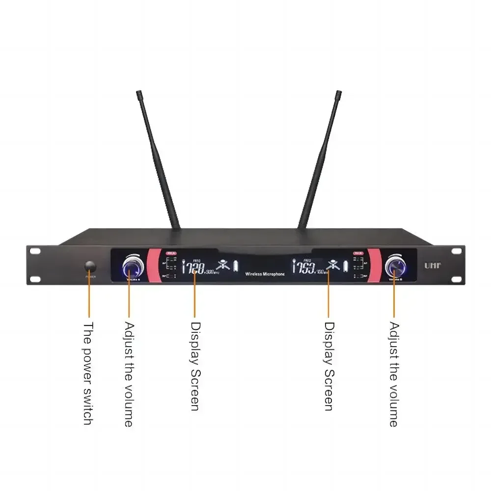 Wireless Microphone Handheld Dual Channels UHF Fixed Frequency Dynamic Mic For Karaoke Wedding Party Band Church Show