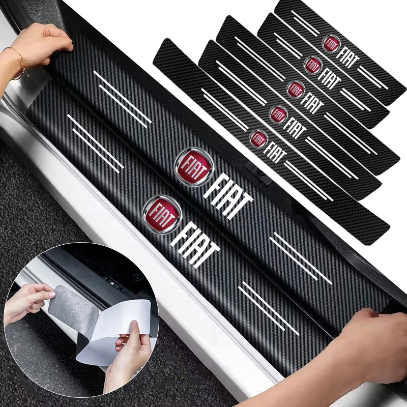 1/4/5Pcs Car Door Sill Scuff Plate Decor Carbon Fiber Stickers For Fiat 500 Ducato Pondo Punto Panda FR Abarth Doblo Stilo Bravo