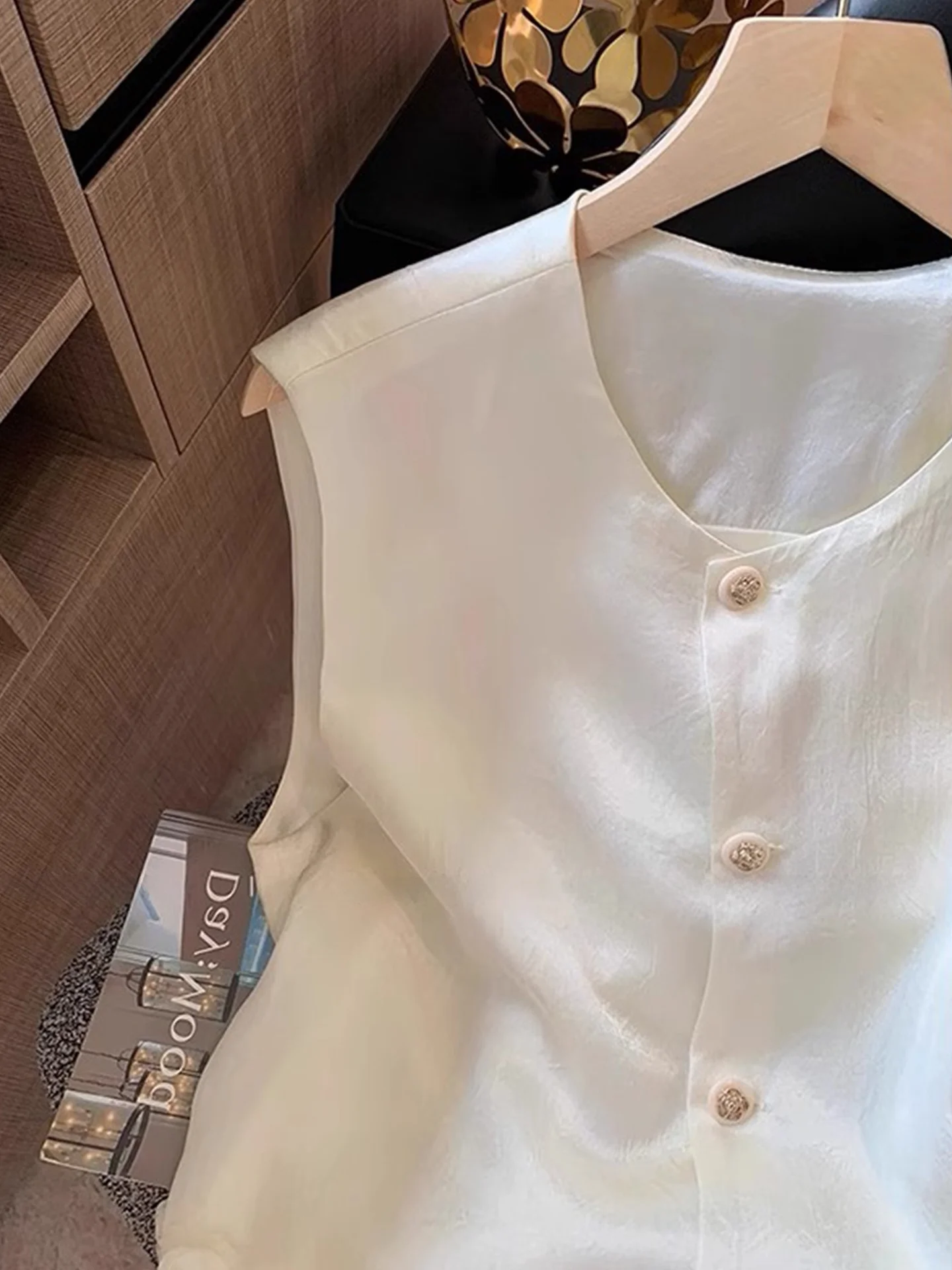 

Чистый цвет жилет на одной пуговице антивозрастной модный цветочный 3D летний топ без рукавов Small irt Poetic Lin Commute Sle