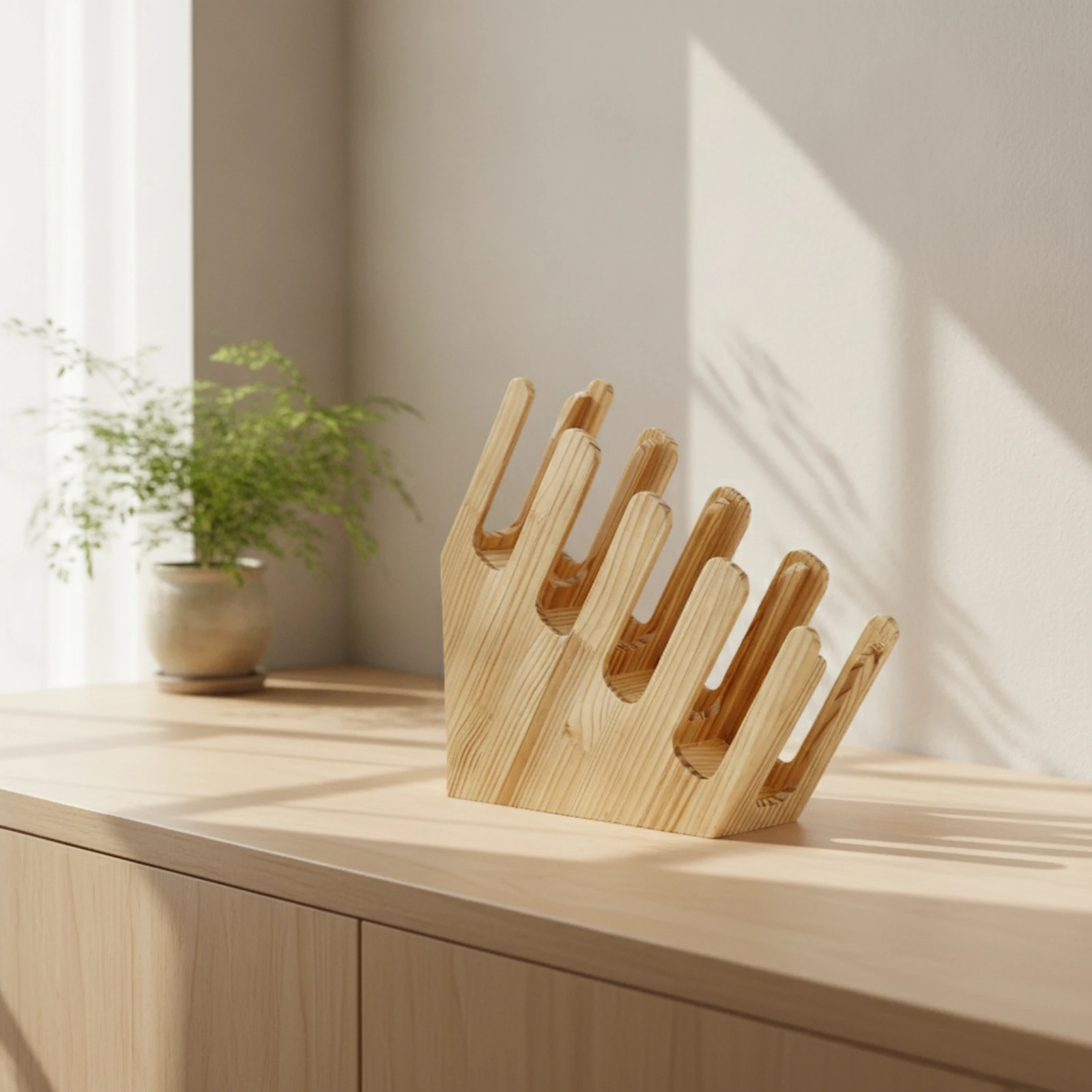 Cup Holder with Dividers Open-Frame Wooden Cup Holder Sleeve Dispenser Multi-Slot Space-Saving for Cafes, Drink Station