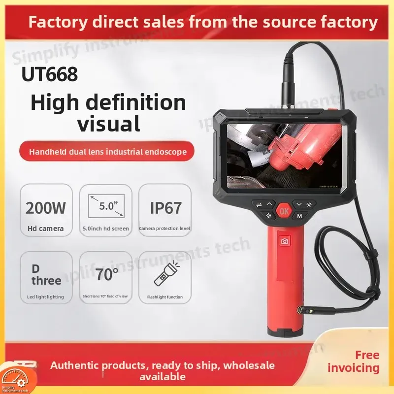 Ulide Handheld Dual Lens Industrial Endoscope UT668 HD Camera for Car Maintenance Pipeline Inspection Borescope Waterproof