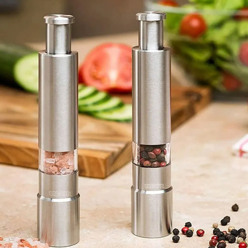 Novel Thumb Push Pepper Mill Portable Salt Mill Manual Pepper Mill Salt Shake Stainless Steel Spice Mill Barbecue Kitchen