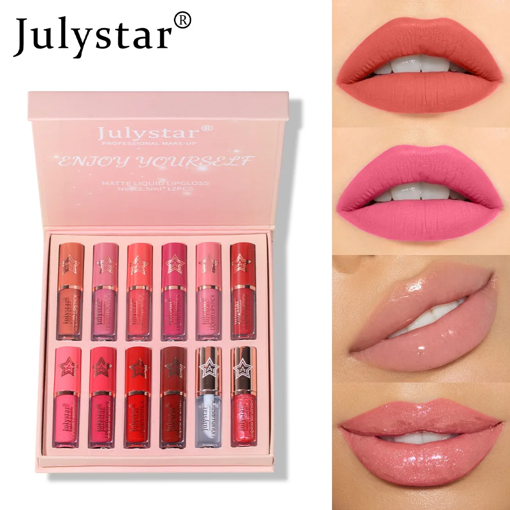 

Julystar 12pcs/set Lipstick Red Velvet Lipstick Misty Matte Lip Glaze Makeup For Women Party Daily Cosmetics Persistent Coloring