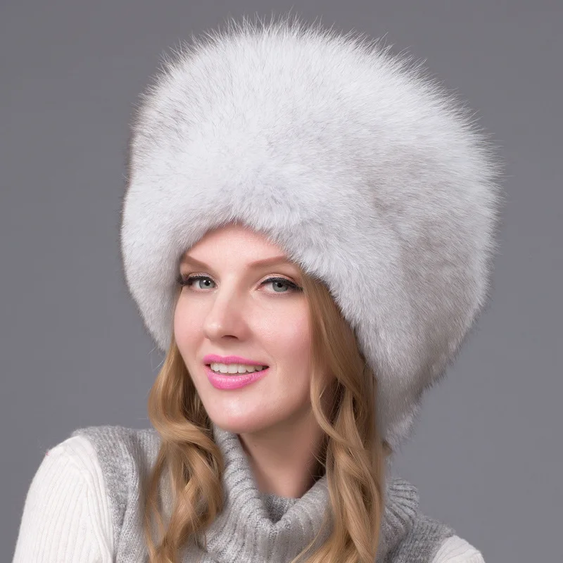 2024 Hot Sale 100% natural Fox Fur Hat Women Cap Thick Fur Cap Winter Warm Hat Female Fashion For Women Hat With Earmuffs Hat