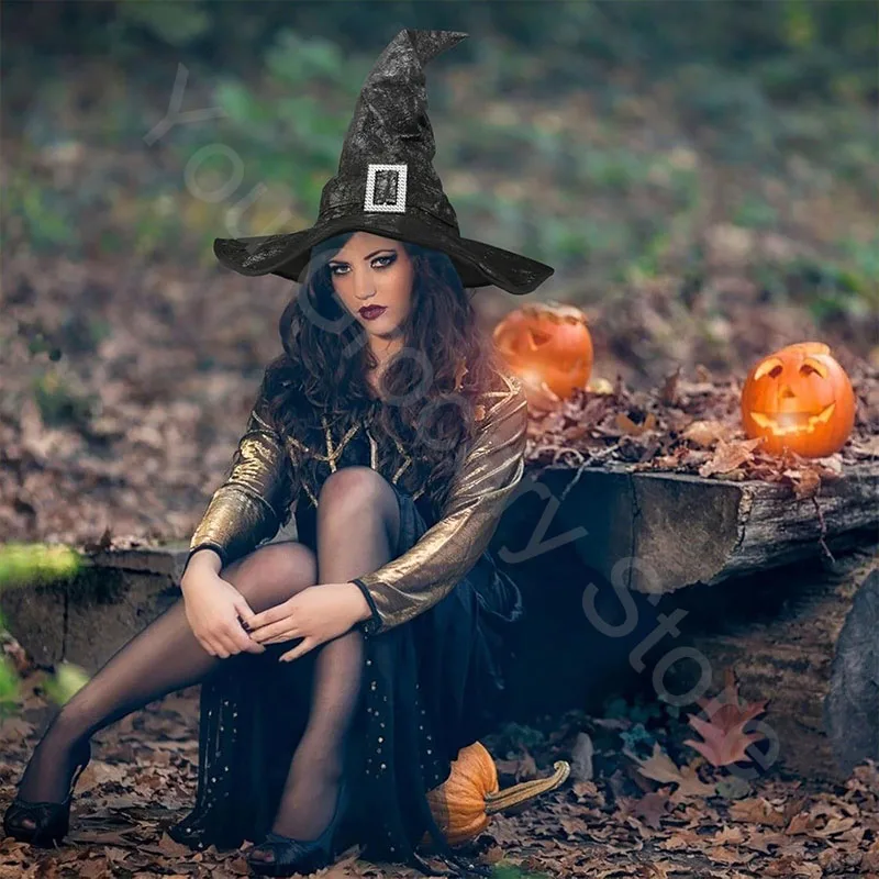 할로윈 마녀 모자 소품, 마녀 모자 소품, 검은 뾰족한 마녀 모자, 할로윈 파티 모자, 휴일 카니발 파티 코스프레 모자