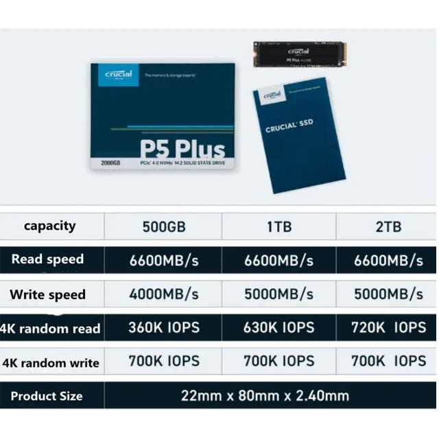 SSD P5 Plus M.2 2280 500GB PCI-Express 4.0 NVMe 3D NAND محرك الأقراص الصلبة الداخلي (SSD) CT500P5PSSD8