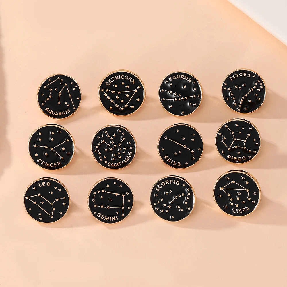 The Zodiac Collection Enamel Pins Twelve Constellations Gemini Taurus Capricorn Sagittarius Pisces Round Brooches